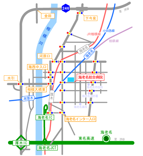 海老名IC（圏央道）から海老名総合病院への地図